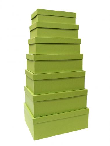 Набор из семи прямоугольных подарочных коробок фисташкового цвета, отделка матовой фактурной бумагой, размер 36*27*13 см.