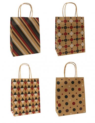 Подарочные крафтовые пакеты-сумки с бумажной ручкой, серия "Узор графика", размер 12*17*7 см.