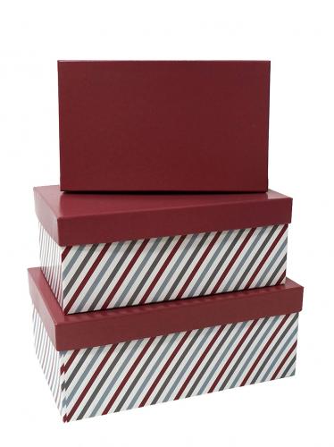 Набор из трёх прямоугольных подарочных коробок, отделка матовой бумагой с рисунком "Полосы", размер 23*16*9,5 см.