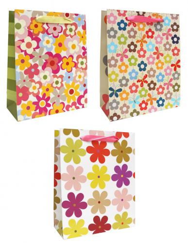 Подарочные пакеты-сумки, серия "Яркие цветочки", размер 19,5*24,5*9