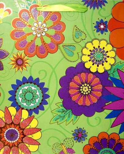 Подарочные пакеты-сумки, серия "Яркие цветы и бабочки", размер 26*32*12