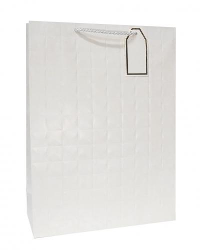Белые бумажные подарочные пакеты-сумки, серия "Объёмная волна", размер 31*42*12 см.