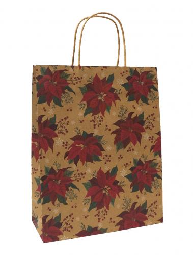 Новогодние подарочные пакеты-сумки с бумажной ручкой, рисунок Цветок, размер 18*23*10 см.