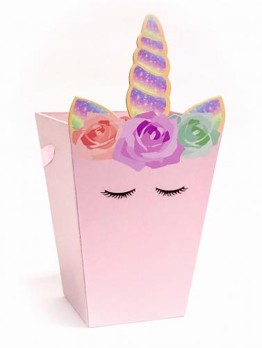 Картонный пакет-коробка с ручками для букетов 10*10см х h20см х 15*15см (ЕФ-161 розовый)