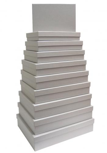 Набор из десяти плоских прямоугольных подарочных коробок светло-серого цвета, отделка матовой бумагой, размер 46*36,5*10 см.