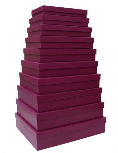 Набор из десяти плоских прямоугольных подарочных коробок сливового цвета, отделка матовой бумагой, размер 46*36,5*10 см.