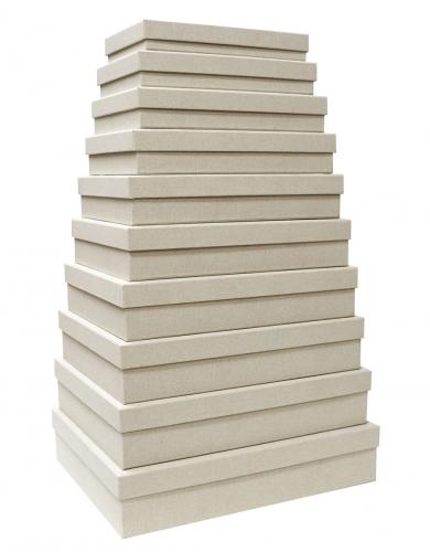 Набор из десяти плоских прямоугольных подарочных коробок песочного цвета, отделка фактурной дизайнерской бумагой, размер 46*36,5*10 см.