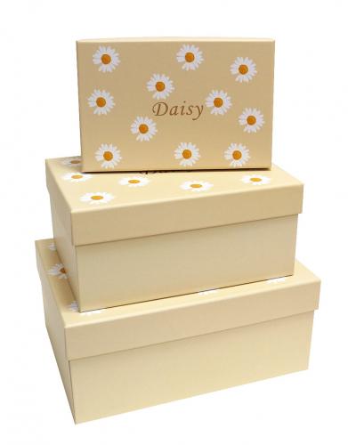 Набор из трёх подарочных коробок кремового цвета с рисунком "ромашки", размер 29*22*13 см.
