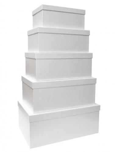 Набор из пяти больших прямоугольных подарочных белых перламутровых коробок, размер 52*34*22 см.