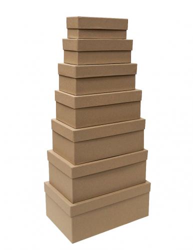 Набор из семи прямоугольных подарочных коробок бежевого цвета, отделка матовой крафт бумагой, размер 28*18*11,5 см.