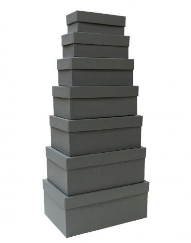 Набор из семи прямоугольных подарочных коробок цвета серый кашемир, отделка матовой фактурной бумагой, размер 28*18*11,5 см.