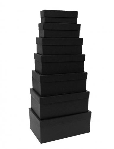 Набор из семи прямоугольных подарочных коробок чёрного цвета, отделка матовой фактурной бумагой, размер 28*18*11,5 см.