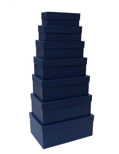 Набор из семи прямоугольных подарочных коробок синего цвета, отделка матовой фактурной бумагой, размер 28*18*11,5 см.