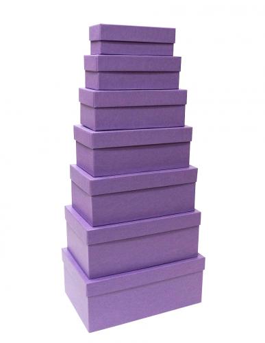 Набор из семи прямоугольных подарочных коробок сиреневого цвета, отделка матовой фактурной бумагой, размер 28*18*11,5 см.