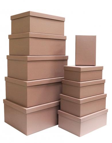 Набор из десяти однотонных прямоугольных подарочных коробок, отделка матовой бумагой цвета капучино, размер 37*28*17 см.