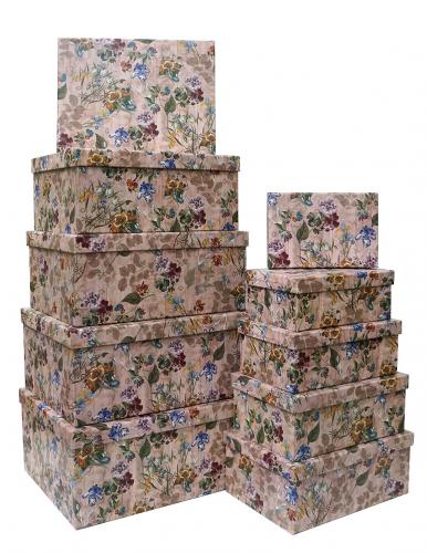 Набор из десяти прямоугольных подарочных коробок, отделка матовой бумагой с рисунком "Букет винтаж", размер 37*28*17 см.