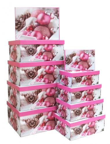 Набор новогодних подарочных коробок А-201 (Розовые игрушки)