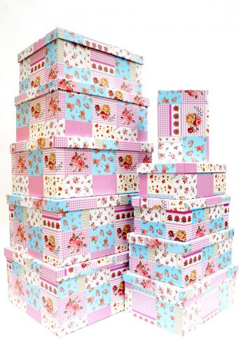 Набор подарочных коробок А-102 (Розово-голубые цветы)