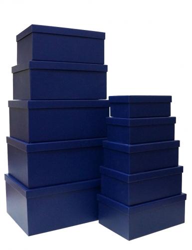 Набор из десяти однотонных прямоугольных подарочных коробок, отделка матовой бумагой цвета синий электрик, размер 37*28*17 см.