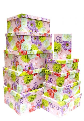 Набор подарочных коробок А-102 (Яркие цветы на розовом)