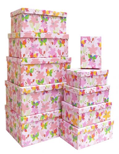 Набор подарочных коробок А-104 (Цветочный орнамент розовый)