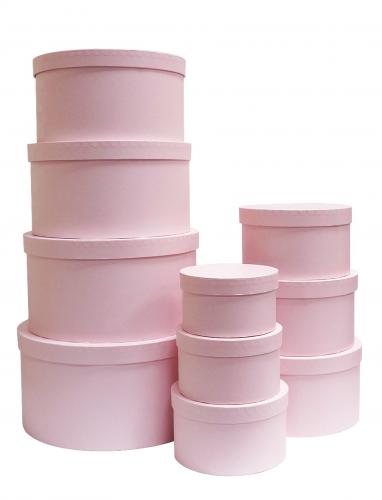 Набор из десяти круглых однотонных светло-розовых подарочных коробок, размер d34*h18 см