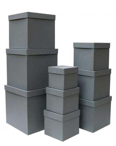 Набор из девяти подарочных коробок куб цвета серый кашемир, отделка матовой фактурной бумагой, размер 25*25*25 см.
