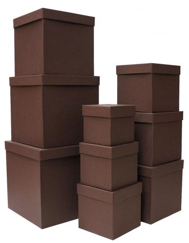 Набор из девяти подарочных коробок куб шоколадного цвета, отделка матовой фактурной бумагой, размер 25*25*25 см.