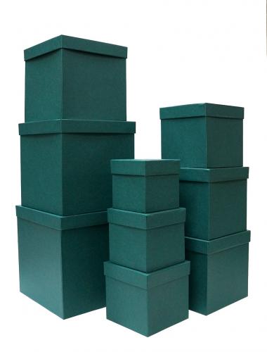 Набор из девяти подарочных коробок куб изумрудно-зелёного цвета, отделка матовой фактурной бумагой, размер 25*25*25 см.