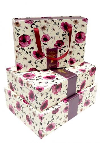 Набор подарочных коробок А-113 (Малиновые цветы на бежевом)