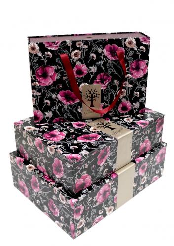 Набор подарочных коробок А-113 (Малиновые цветы на черном)