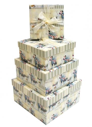 Набор новогодних подарочных коробок А-115147 (Снеговики бежевый)