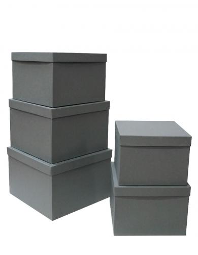 Набор из пяти квадратных подарочных коробок цвета серый кашемир, отделка матовой фактурной бумагой, размер 30*30*20 см.