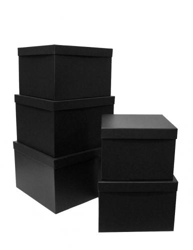 Набор из пяти квадратных подарочных коробок чёрного цвета, отделка матовой фактурной бумагой, размер 30*30*20 см.