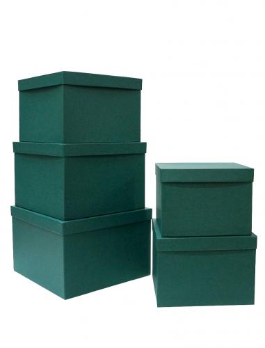 Набор из пяти квадратных подарочных коробок изумрудно-зелёного цвета, отделка матовой фактурной бумагой, размер 30*30*20 см.