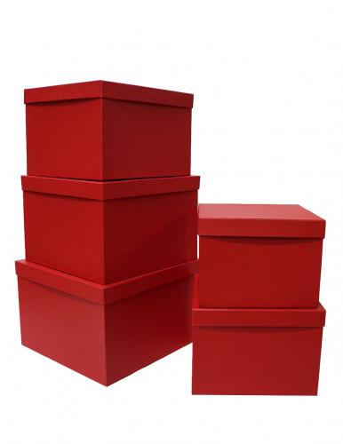 Набор из пяти квадратных подарочных коробок красного цвета, отделка матовой фактурной бумагой, размер 30*30*20 см.
