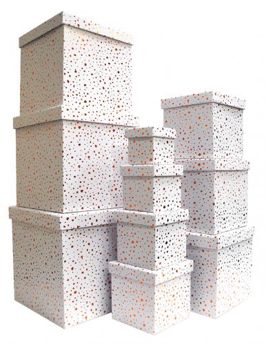 Набор из десяти квадратных подарочных белых коробок с золотым тиснением, размер 26*26*26 см