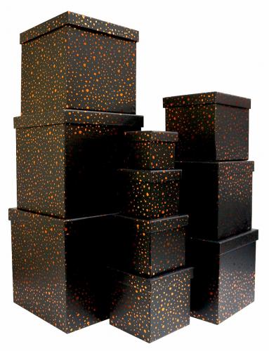 Набор из десяти квадратных подарочных чёрных коробок с золотым тиснением, размер 26*26*26 см