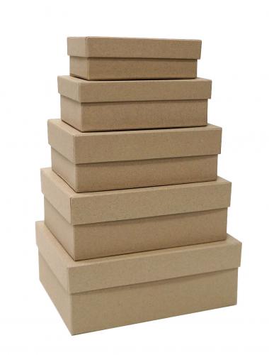 Набор из пяти прямоугольных подарочных коробок бежевого цвета, отделка матовой крафт бумагой, размер 21*16*8 см.