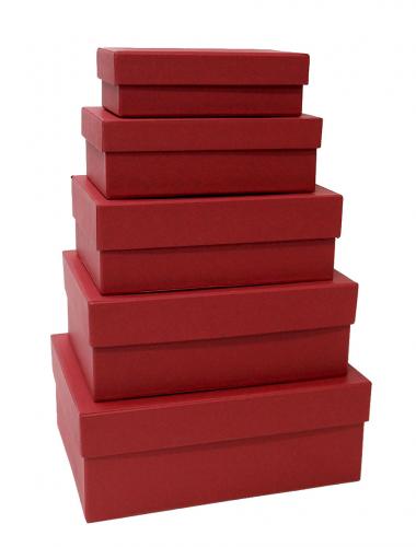 Набор из пяти прямоугольных подарочных коробок тёмно-красного цвета, отделка матовой однотонной бумагой, размер 21*16*8 см.