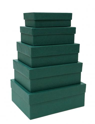 Набор из пяти прямоугольных подарочных коробок изумрудно-зелёного цвета, отделка матовой фактурной бумагой, размер 21*16*8 см.