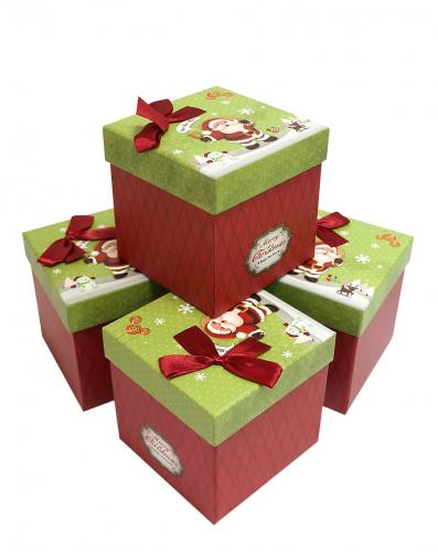 Набор подарочных коробок (один размер в упаковке) А-421018 (Зелёный Дед Мороз)