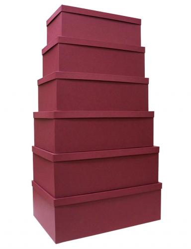 Набор ГИГАНТ из шести больших прямоугольных подарочных коробок бордового цвета, отделка матовой фактурной бумагой, размер 58*38*20 см.