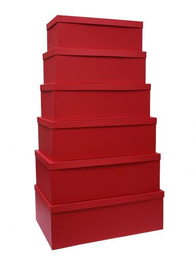 Набор из шести больших прямоугольных подарочных коробок красного цвета, отделка матовой фактурной бумагой, размер 58*38*20 см.