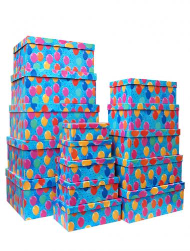 Набор из пятнадцати больших прямоугольных подарочных коробок, отделка матовой бумагой с рисунком Воздушные шары, размер 52*41*23 см.