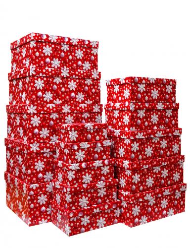 Набор ГИГАНТ из пятнадцати больших новогодних прямоугольных подарочных коробок, отделка матовой бумагой с рисунком "Снежинки", размер 52*41*23 см.