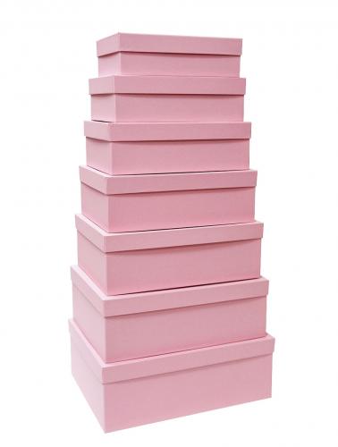 Набор из семи прямоугольных подарочных коробок розового цвета, отделка матовой однотонной бумагой, размер 36*27*13 см.