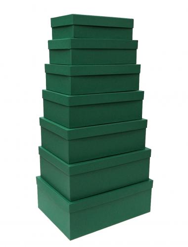 Набор из семи прямоугольных подарочных коробок зелёного цвета, отделка матовой однотонной бумагой, размер 36*27*13 см.
