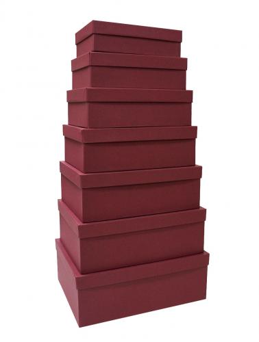 Набор из семи прямоугольных подарочных коробок бордового цвета, отделка матовой фактурной бумагой, размер 36*27*13 см.