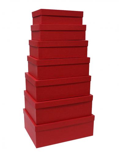 Набор из семи прямоугольных подарочных коробок красного цвета, отделка матовой фактурной бумагой, размер 36*27*13 см.